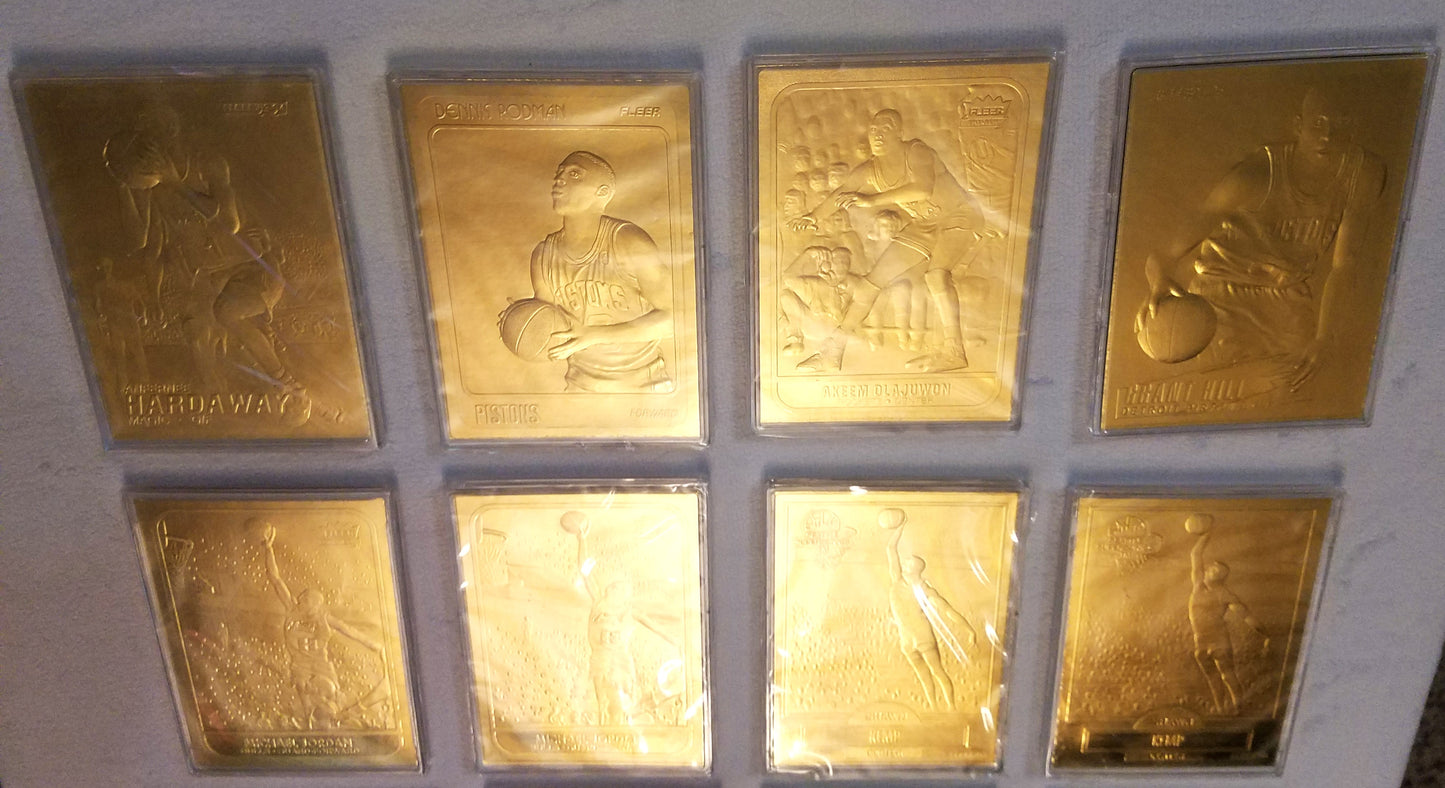 1997 Fleer 23kt Gold Basketball Card Lot (16) - 2x Michael Jordan, Pippen, Rodman